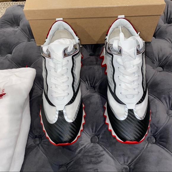 New Men’s Size 44 Christian Louboutin Black & Silver Sharkina Sneakers - Picture 3 of 8